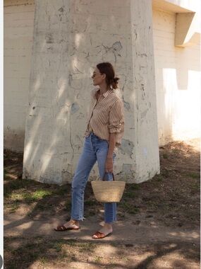 Jenni Kayne striped boyfriend shirt XL brown/cream